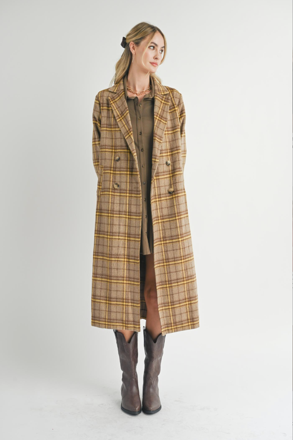 Jenny Long Plaid Coat
