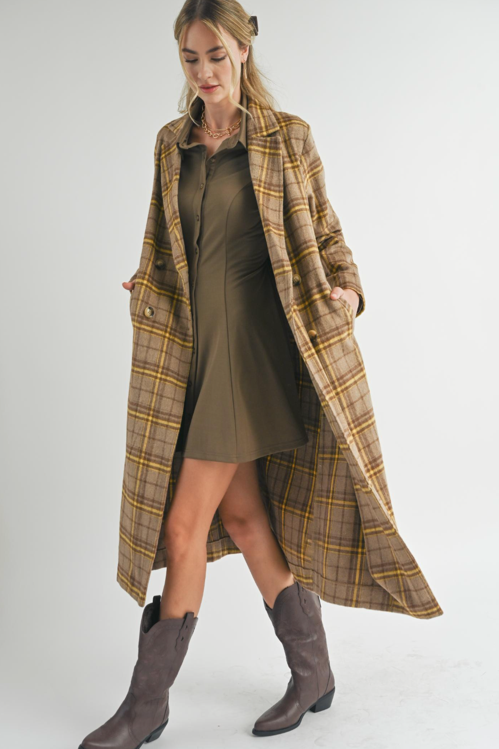 Jenny Long Plaid Coat