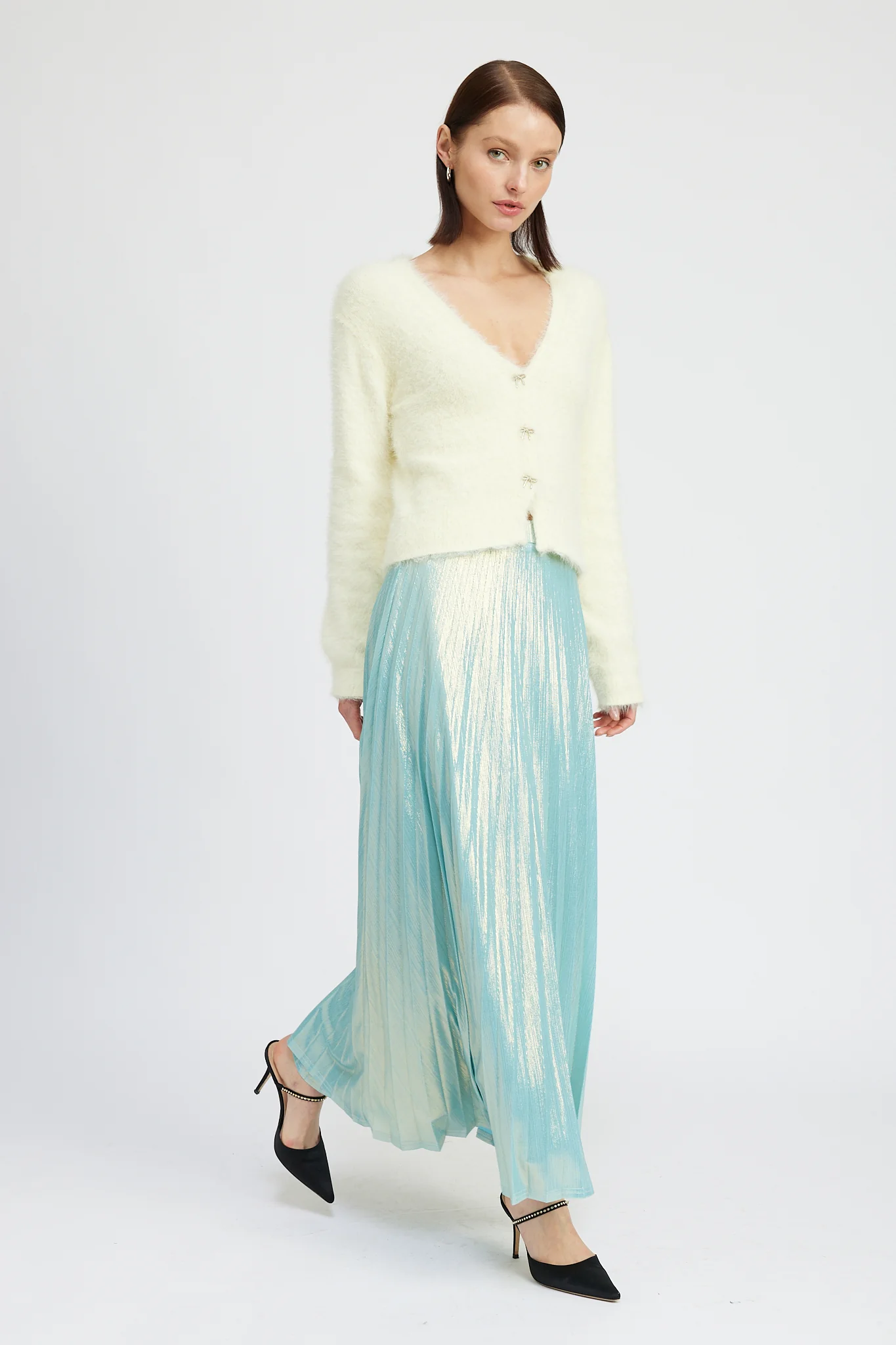 Angora BowButton Cardigan