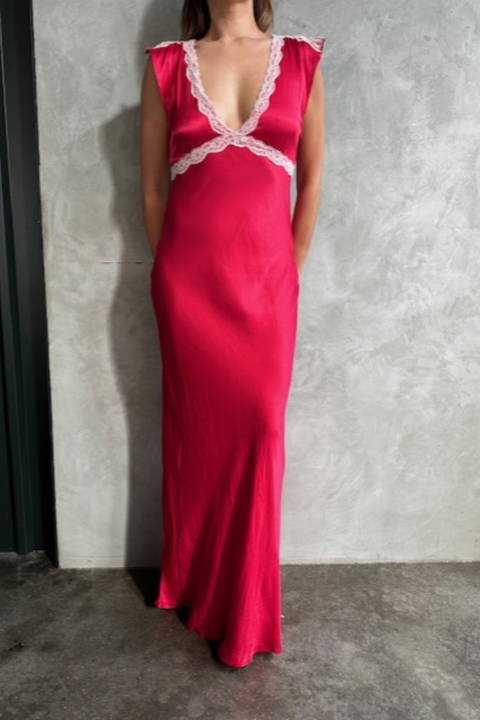 Satin Lace Trim Maxi