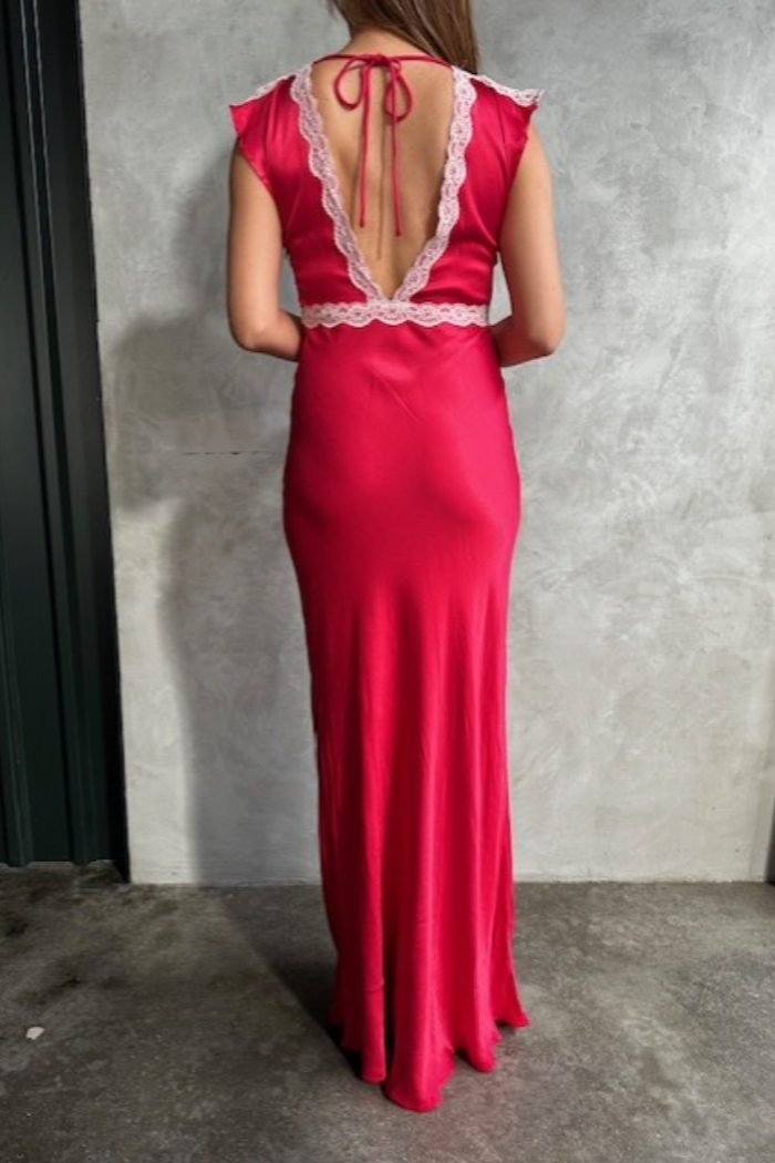 Satin Lace Trim Maxi