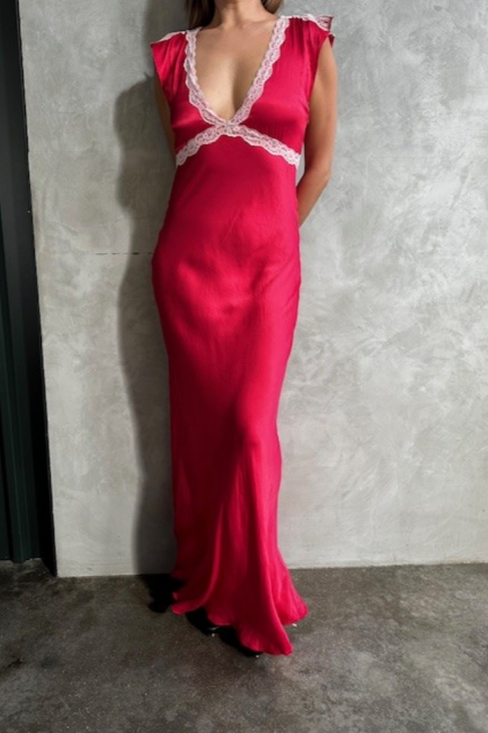 Satin Lace Trim Maxi