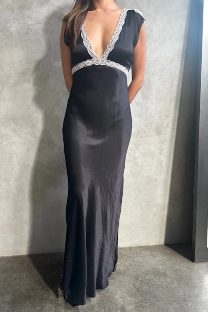 Satin Lace Trim Maxi