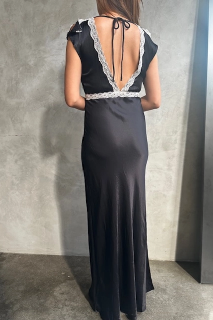 Satin Lace Trim Maxi