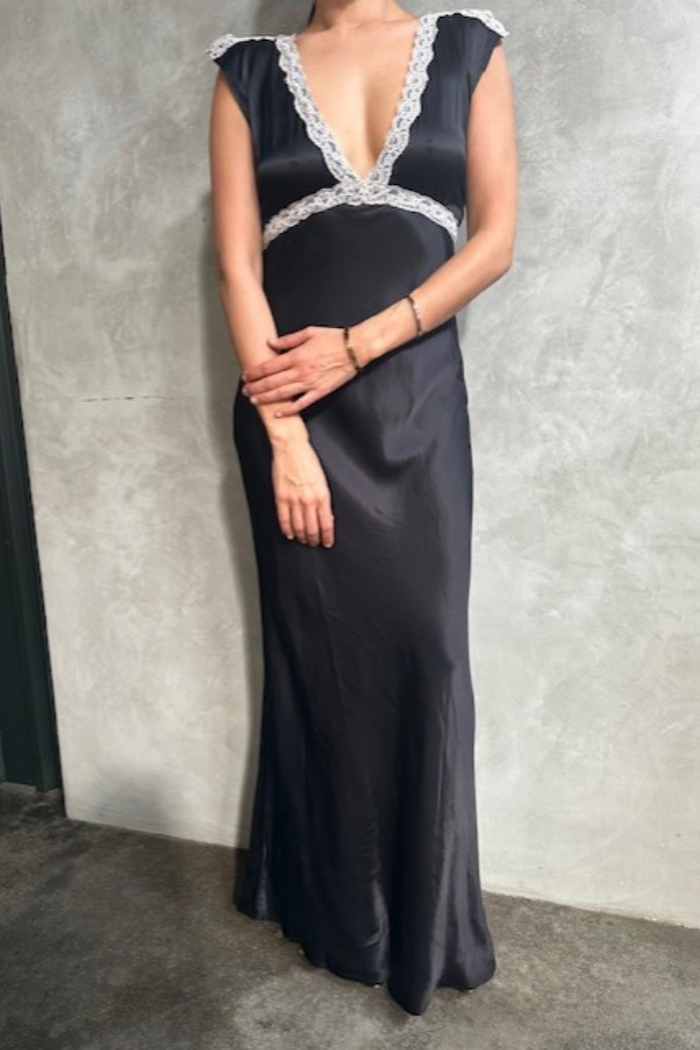 Satin Lace Trim Maxi