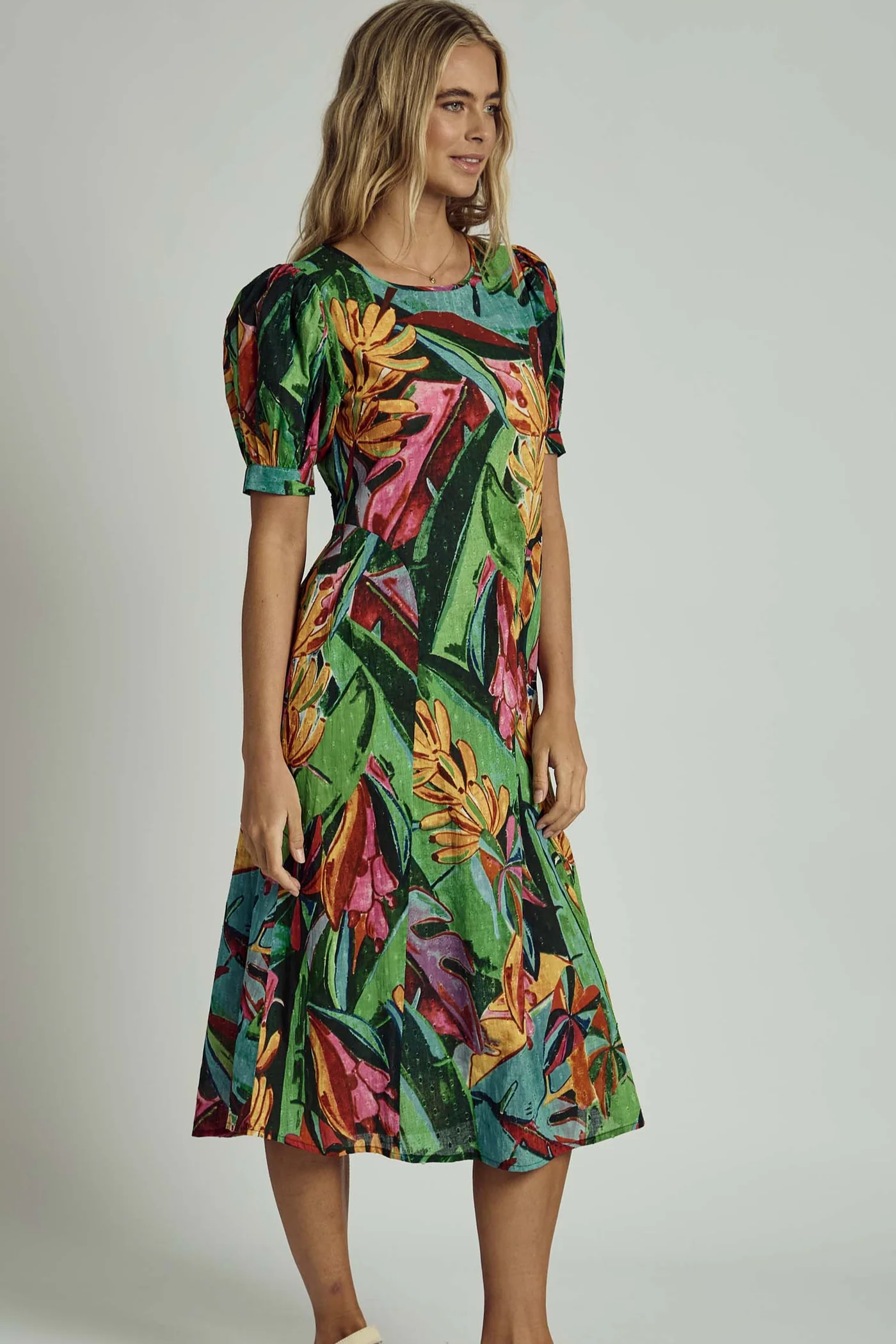 Dobby Palm Leaf Midi Dress