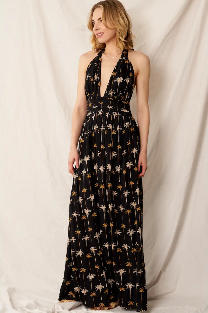 Palm Tree Halter Maxi Dress