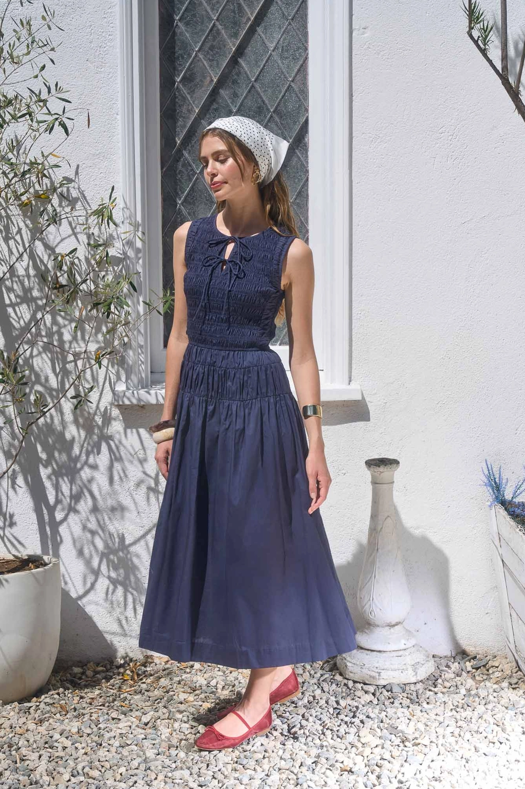 Smocked Shirred Midi Dress