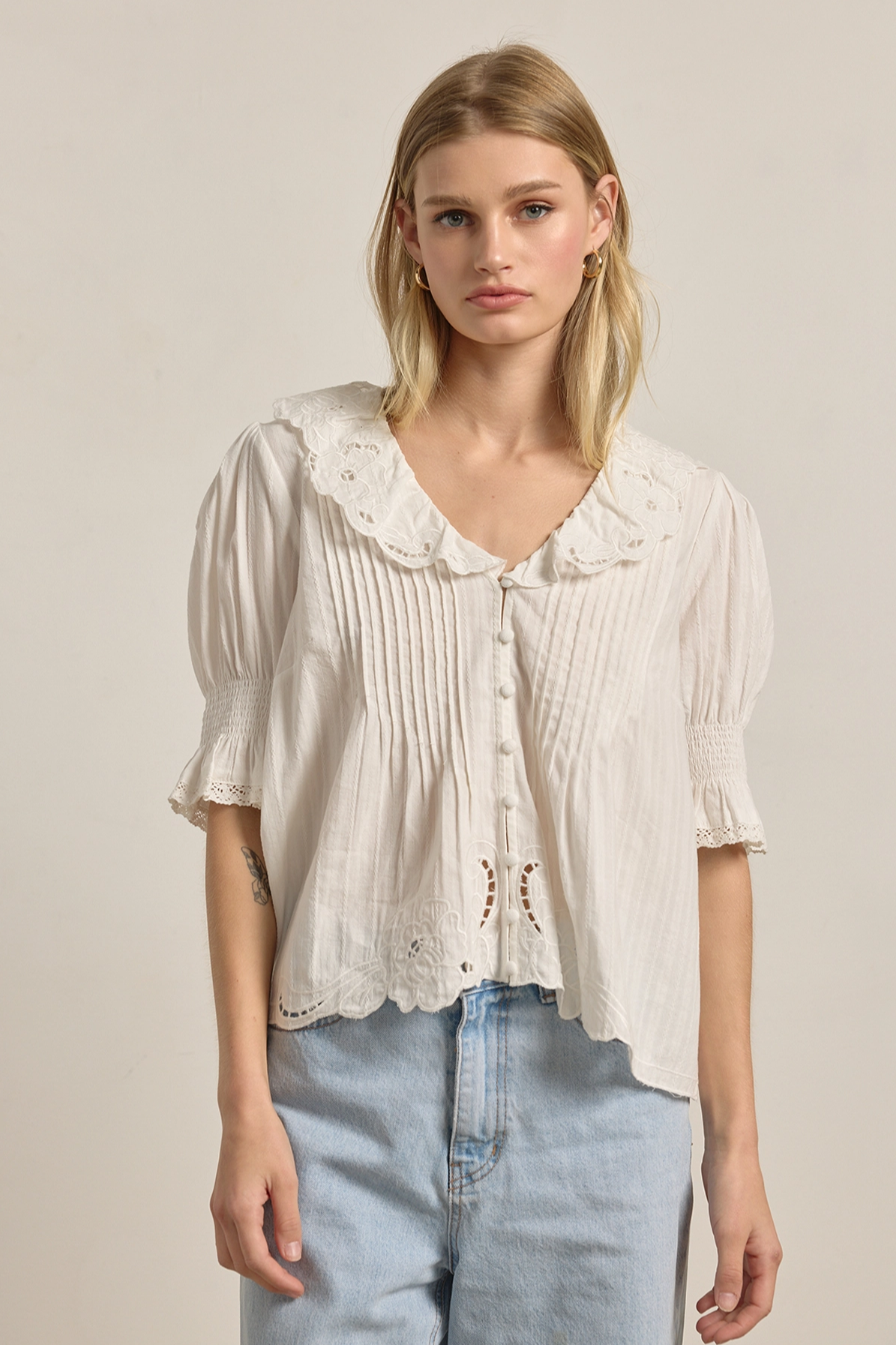 Embroidered Collar Blouse