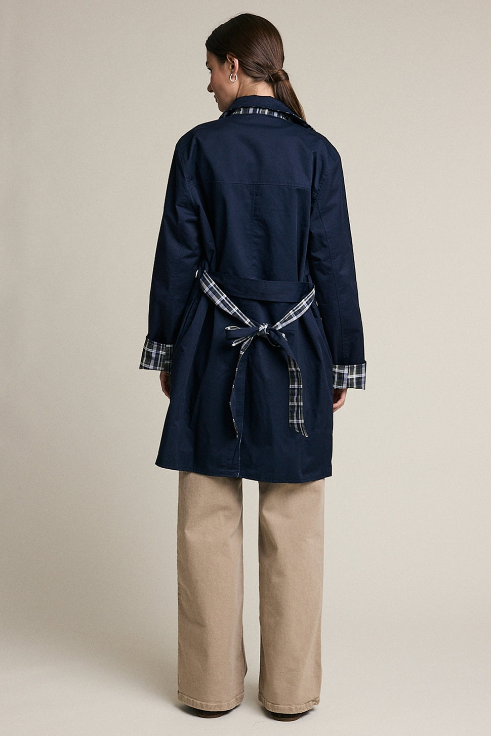 Reversible Plaid Lining Trench Jacket