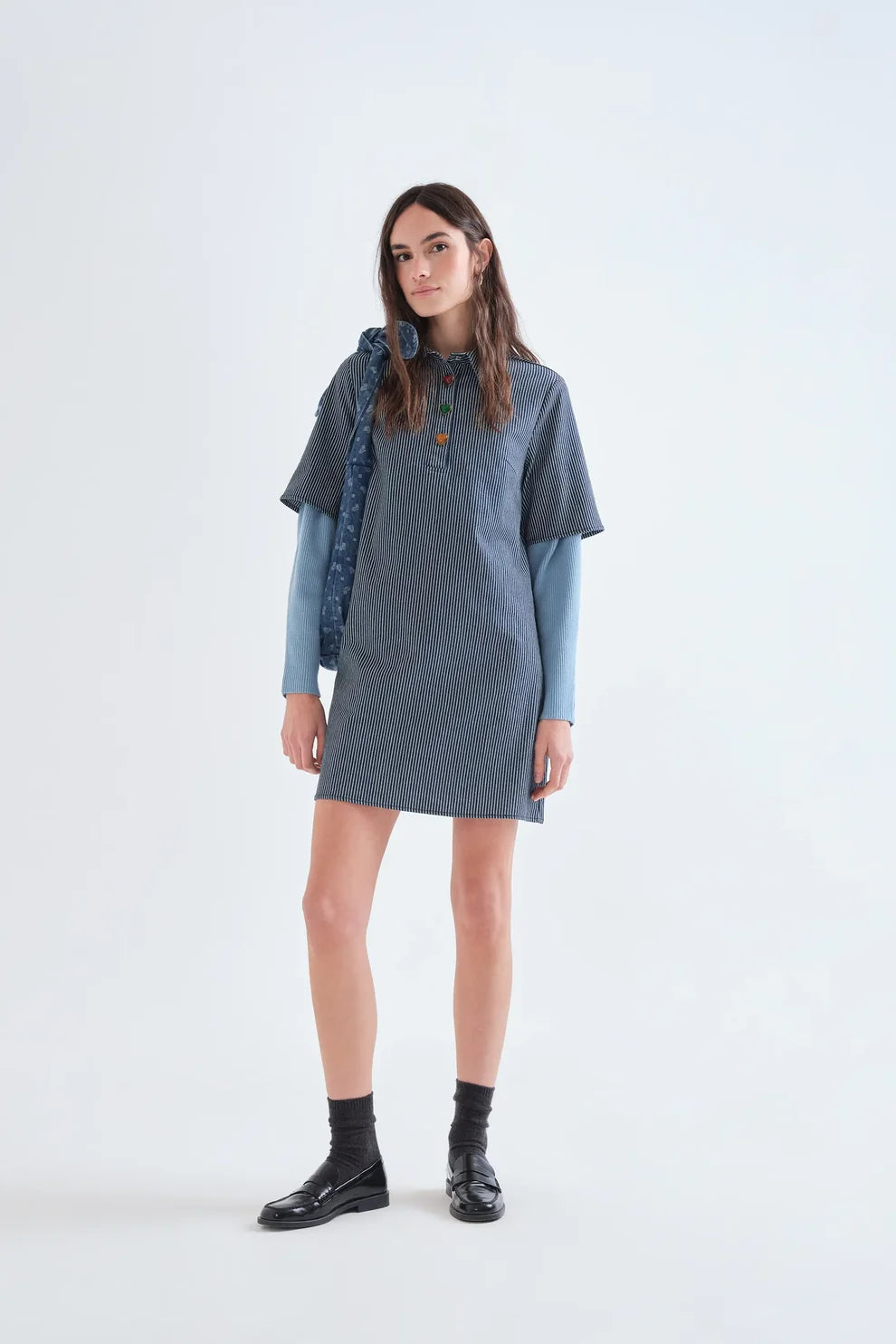 Heart Button Denim Mini Dress