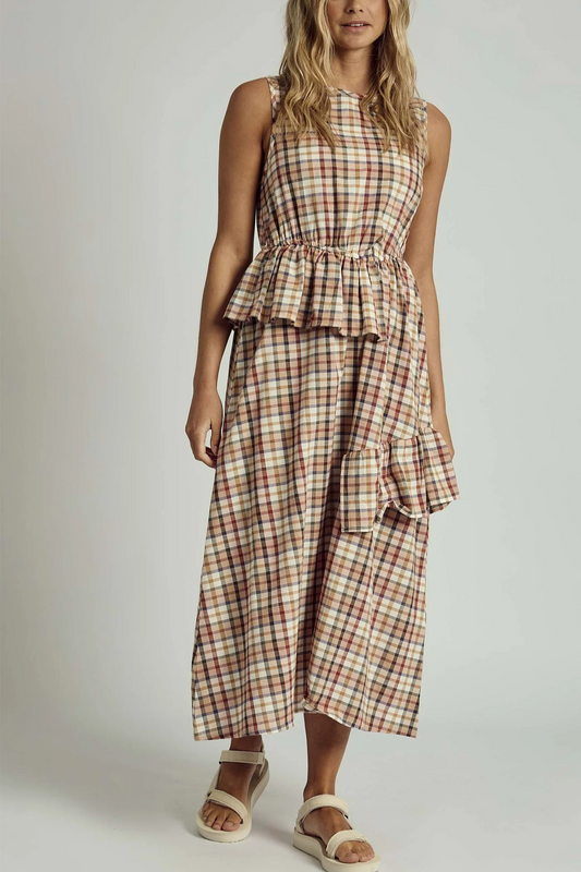 Plaid Ruffle Mide Dress