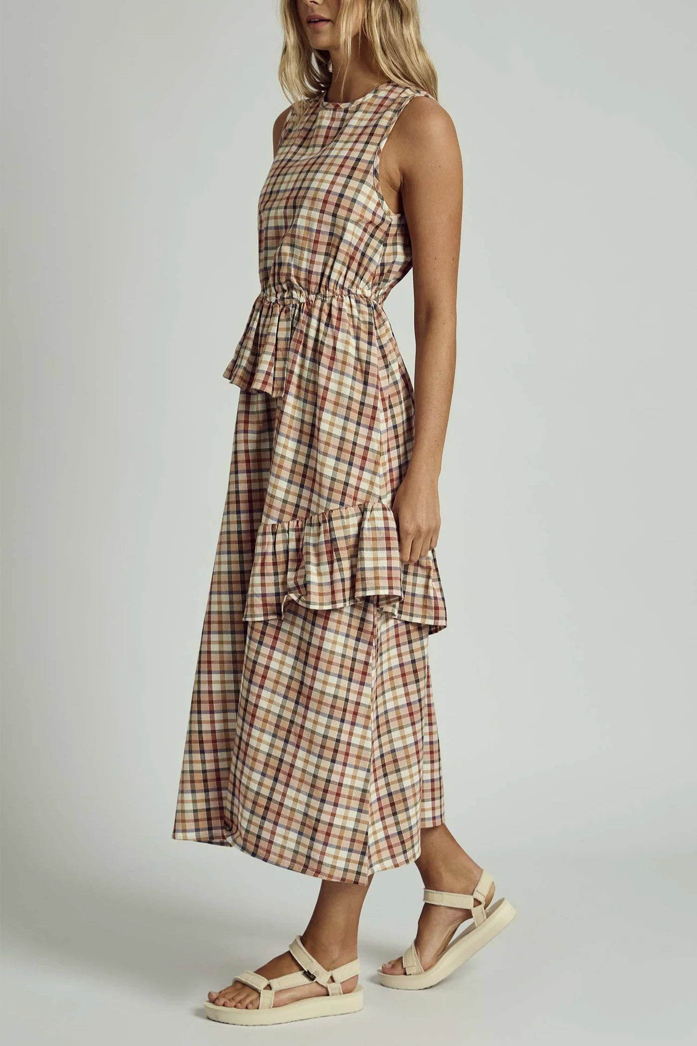 Plaid Ruffle Mide Dress