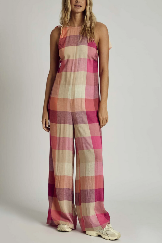 Check Halter Jumpsuit