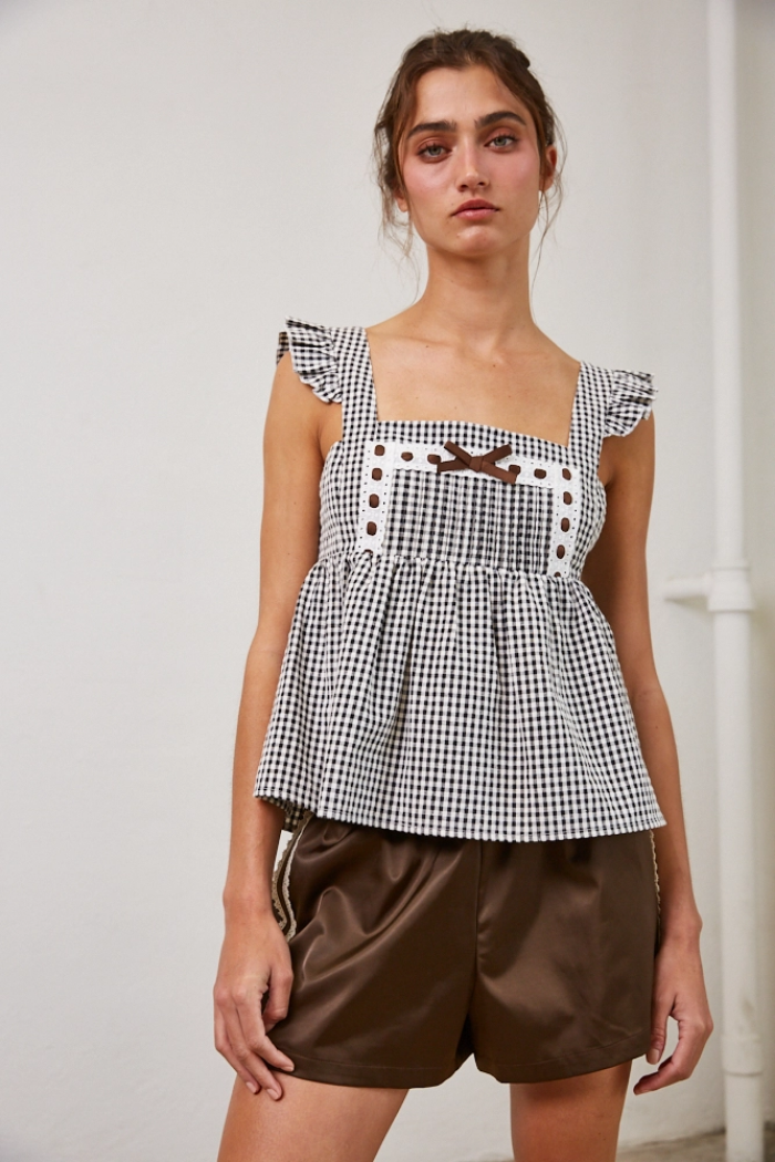 Gingham Bow Tie Top