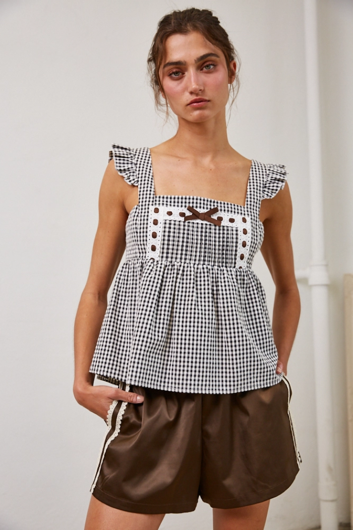 Gingham Bow Tie Top