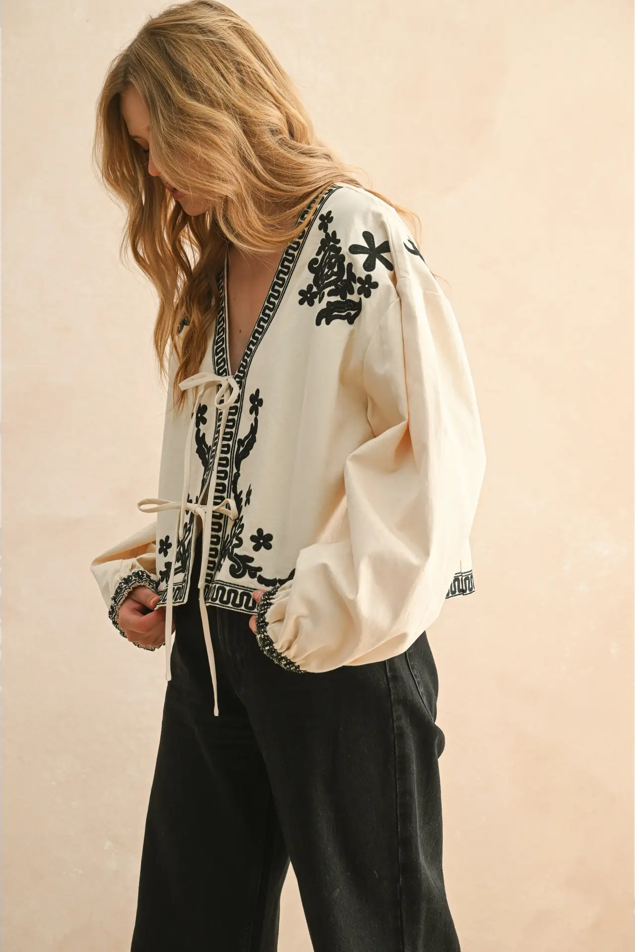 Front Tie Embroidered Jacket