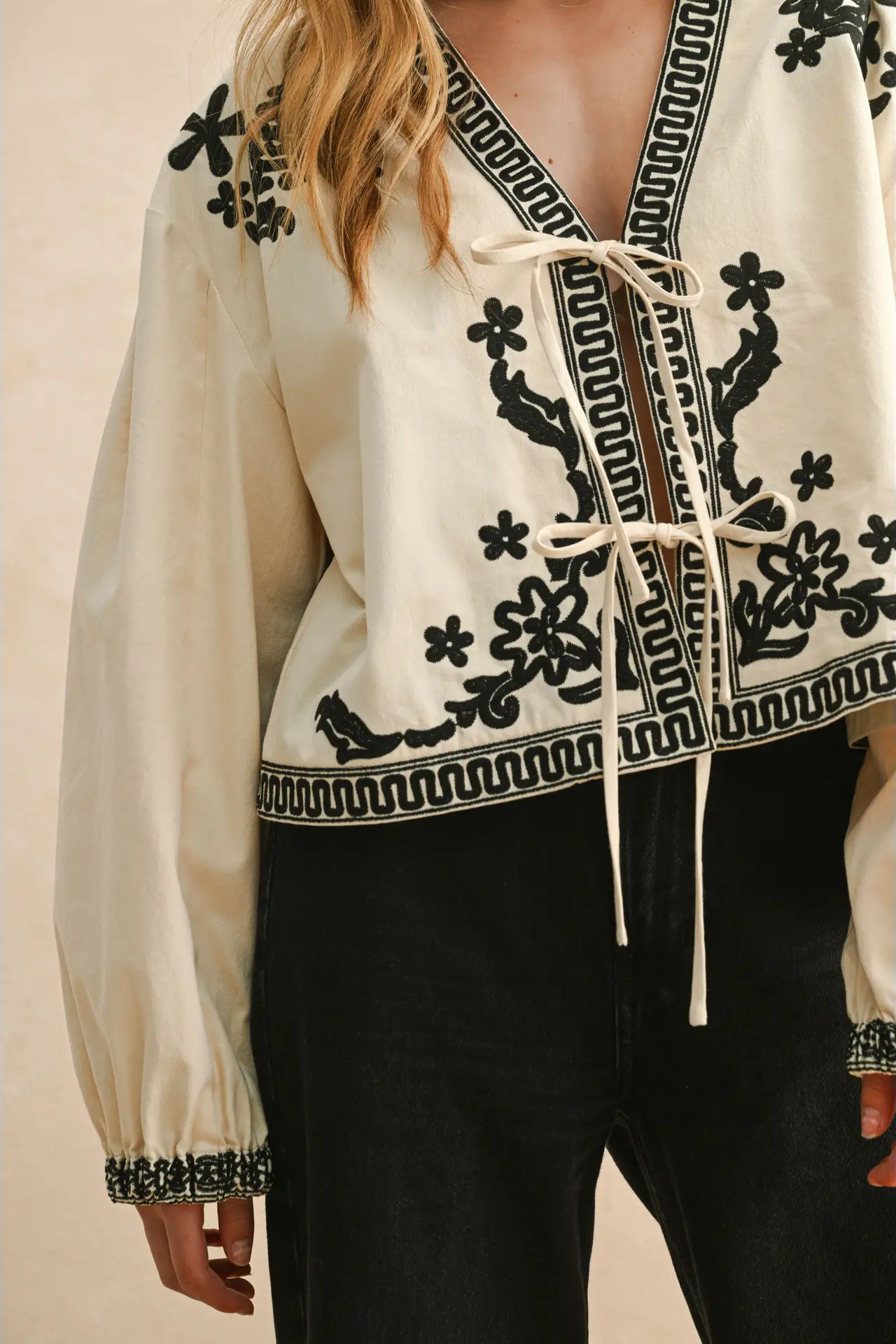 Front Tie Embroidered Jacket
