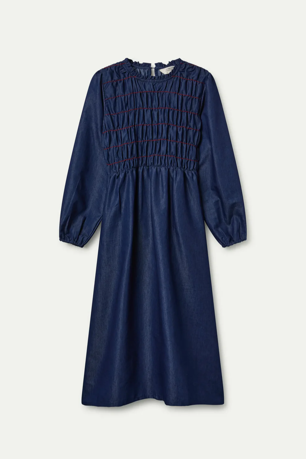 Smocked Chambray Midi Dress