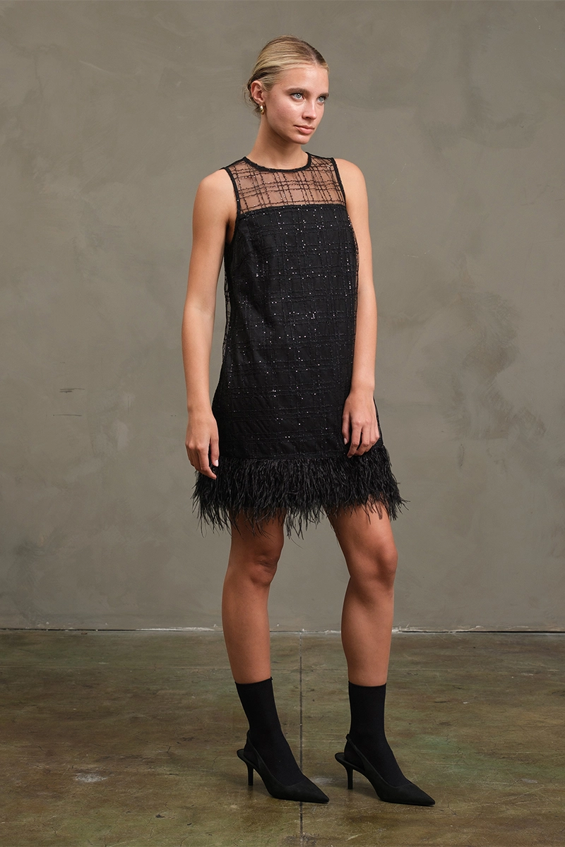 Feather Trim Minidress