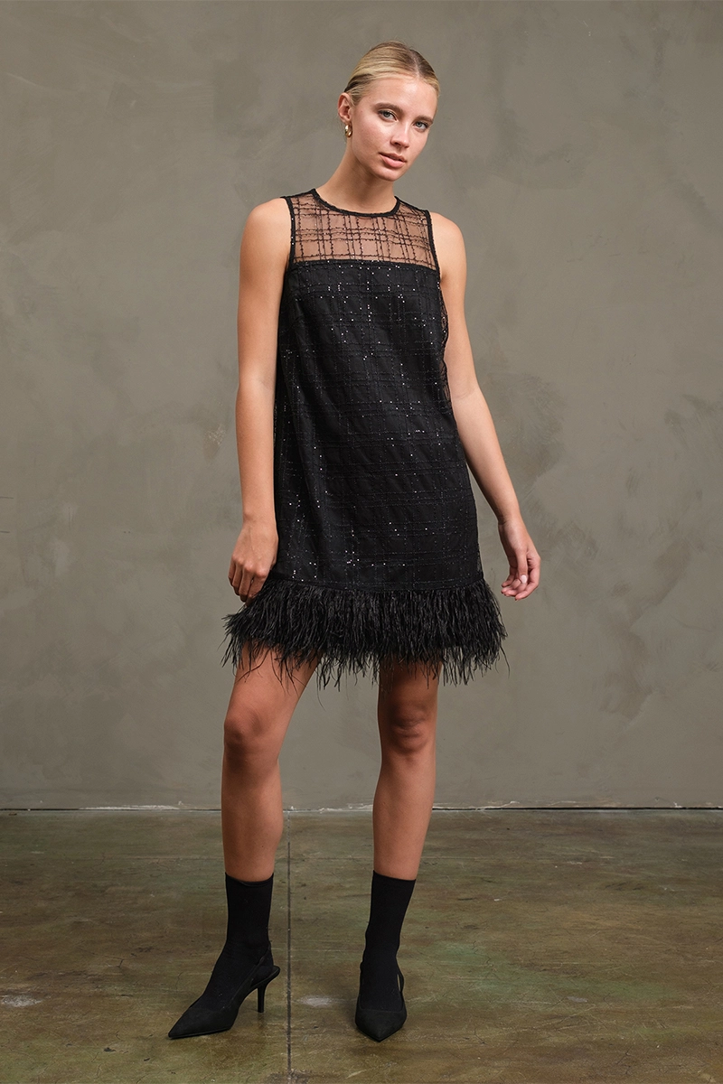 Feather Trim Minidress