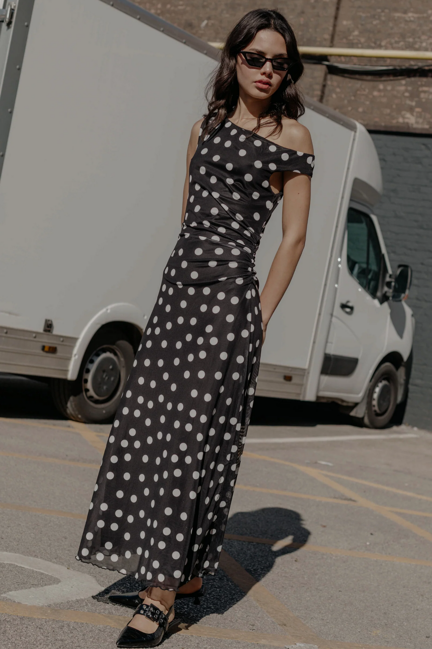 Fallen Shoulder Polkadot dress