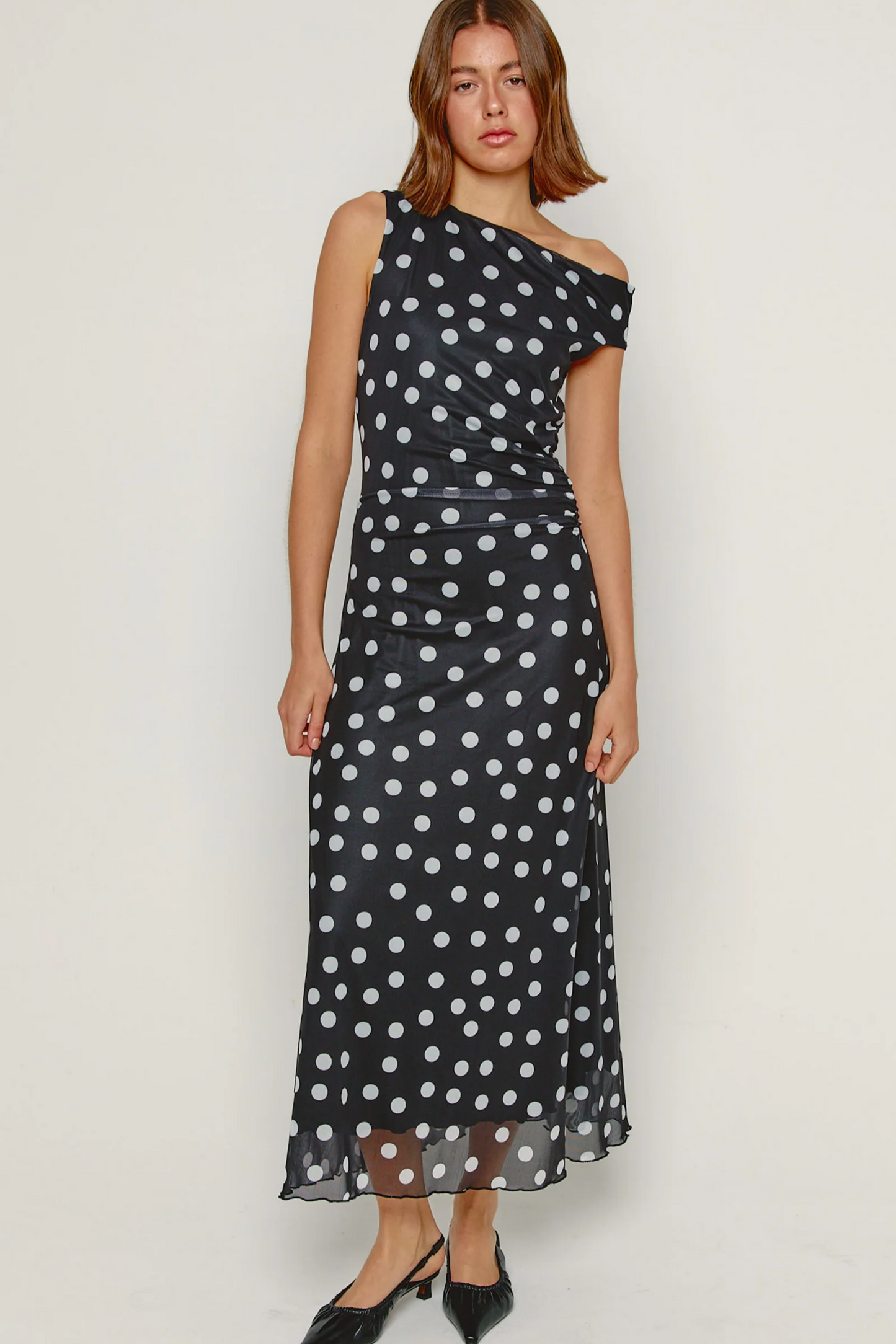 Fallen Shoulder Polkadot dress