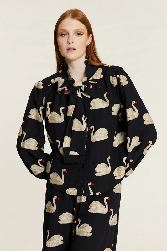 Embroidered Swan Bow Blouse