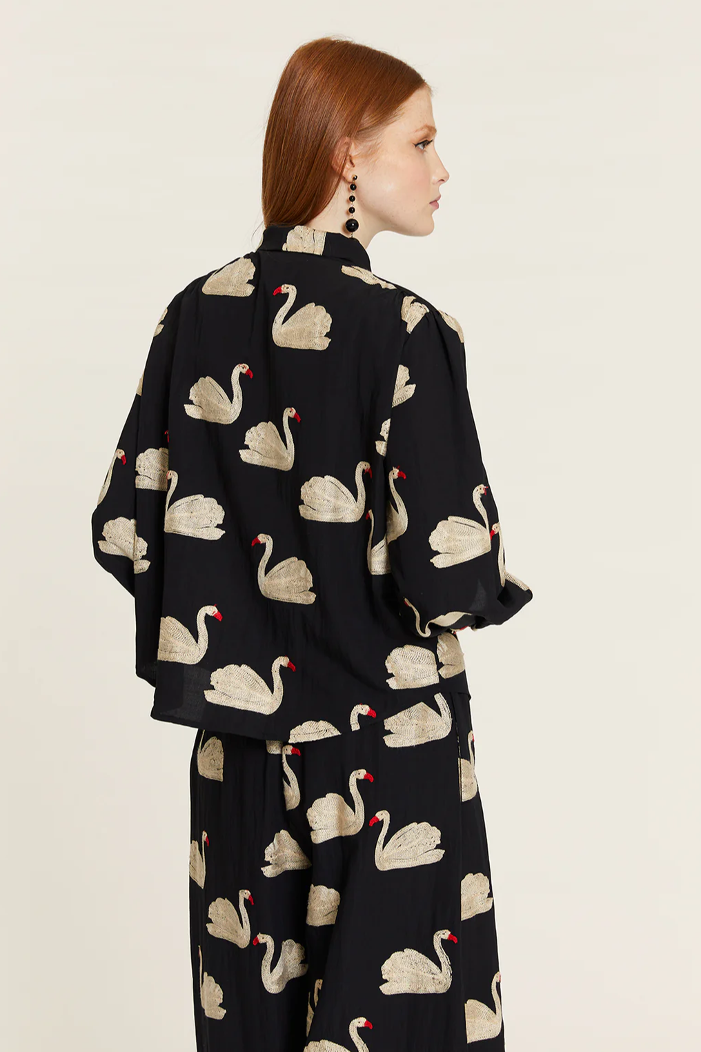 Embroidered Swan Bow Blouse