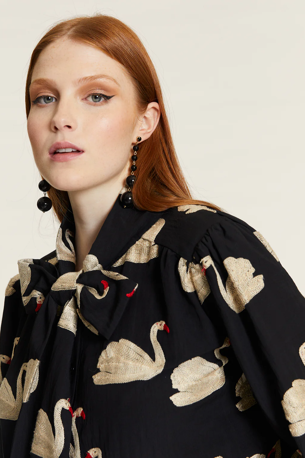 Embroidered Swan Bow Blouse