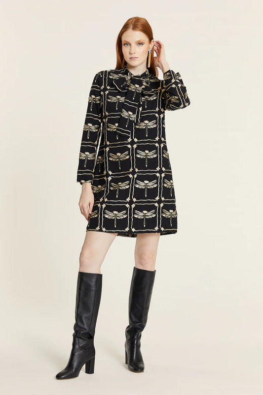 Dragonfly Embroidered Bow Dress