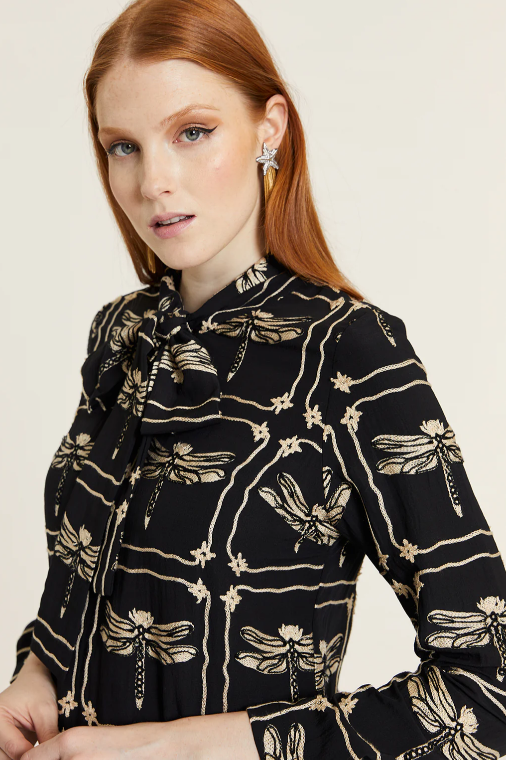 Dragonfly Embroidered Bow Dress