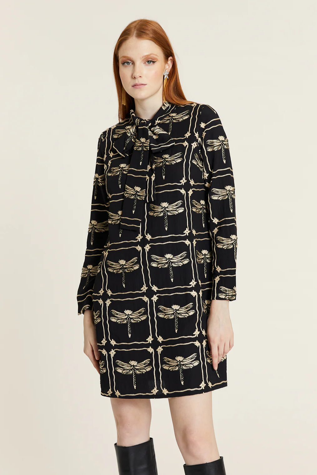 Dragonfly Embroidered Bow Dress