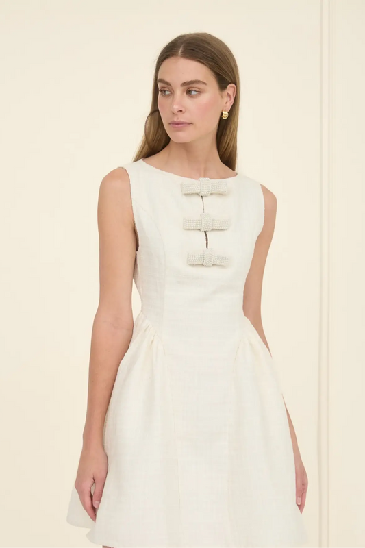 Tweed Beaded  Tie Minidress