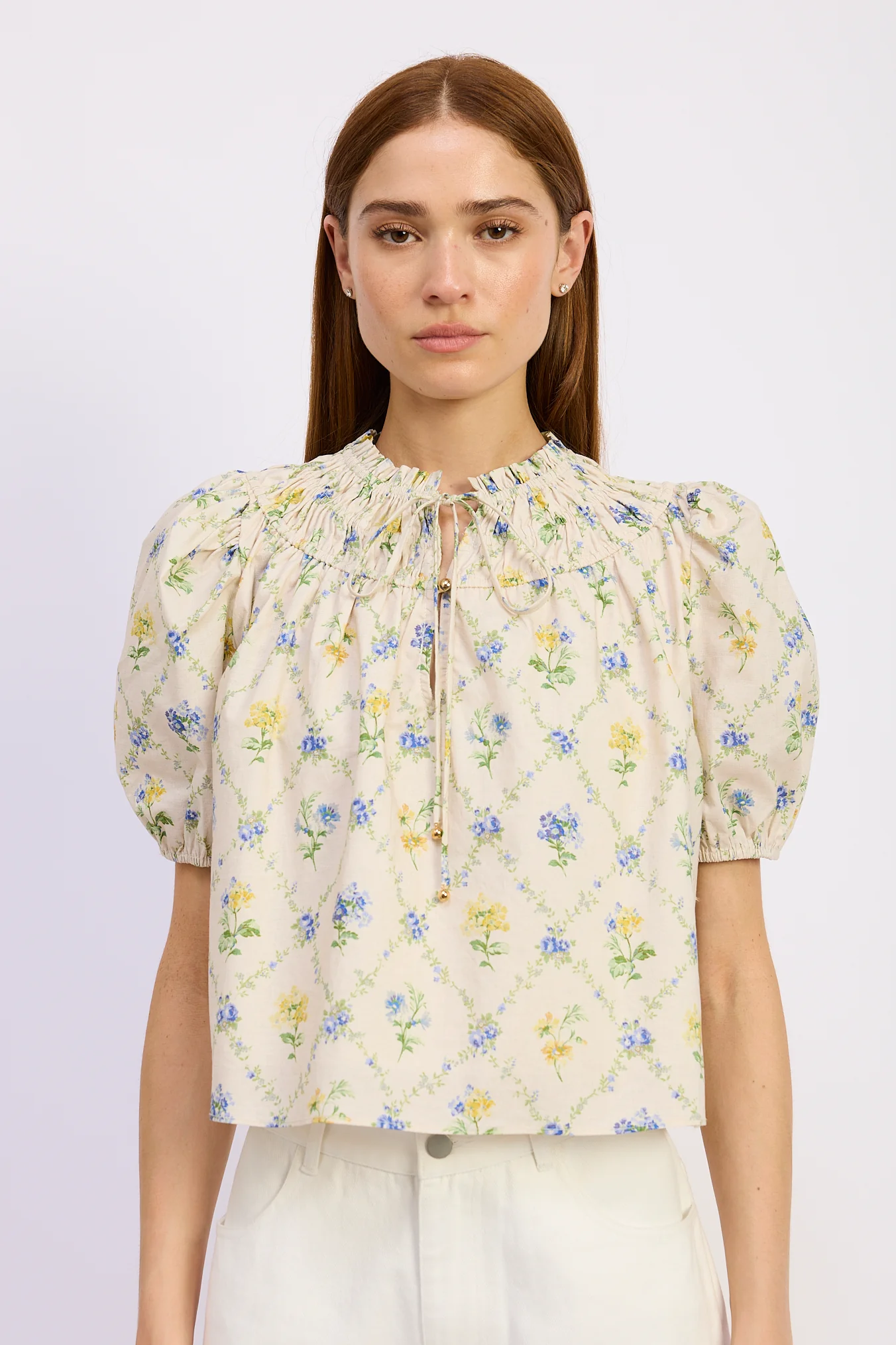 Smocked Neck Blouse