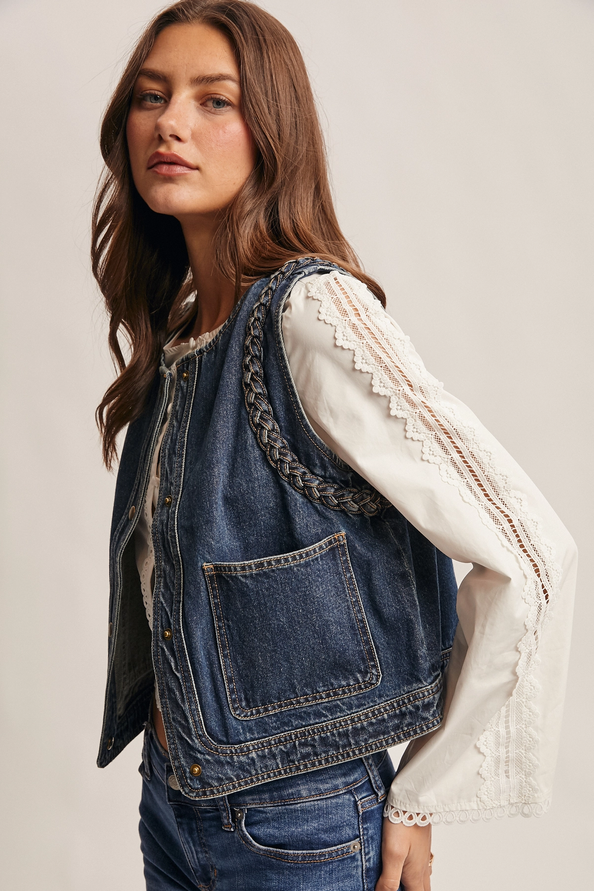 Braided Denim Vest