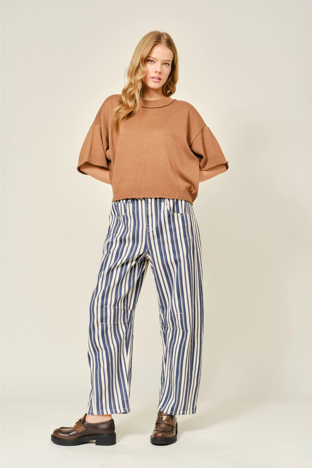 Pinstriped Barrel Pants