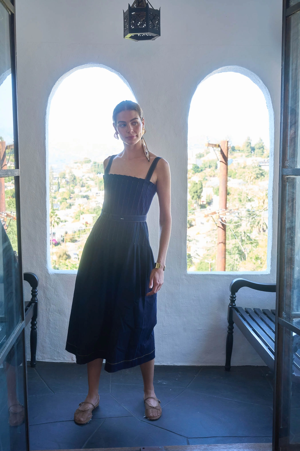 Spaghetti Strap Belted Denim Dress