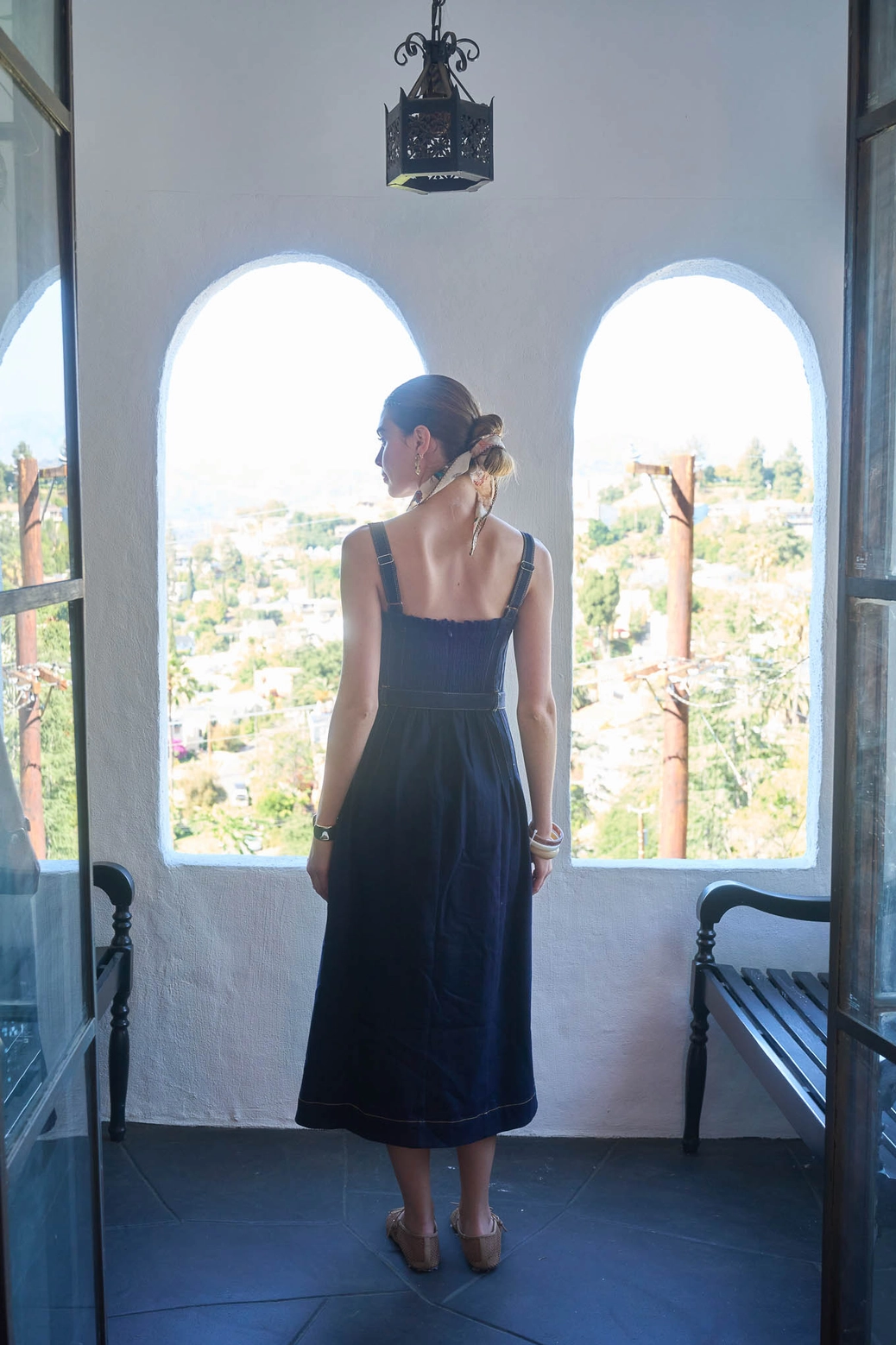 Spaghetti Strap Belted Denim Dress