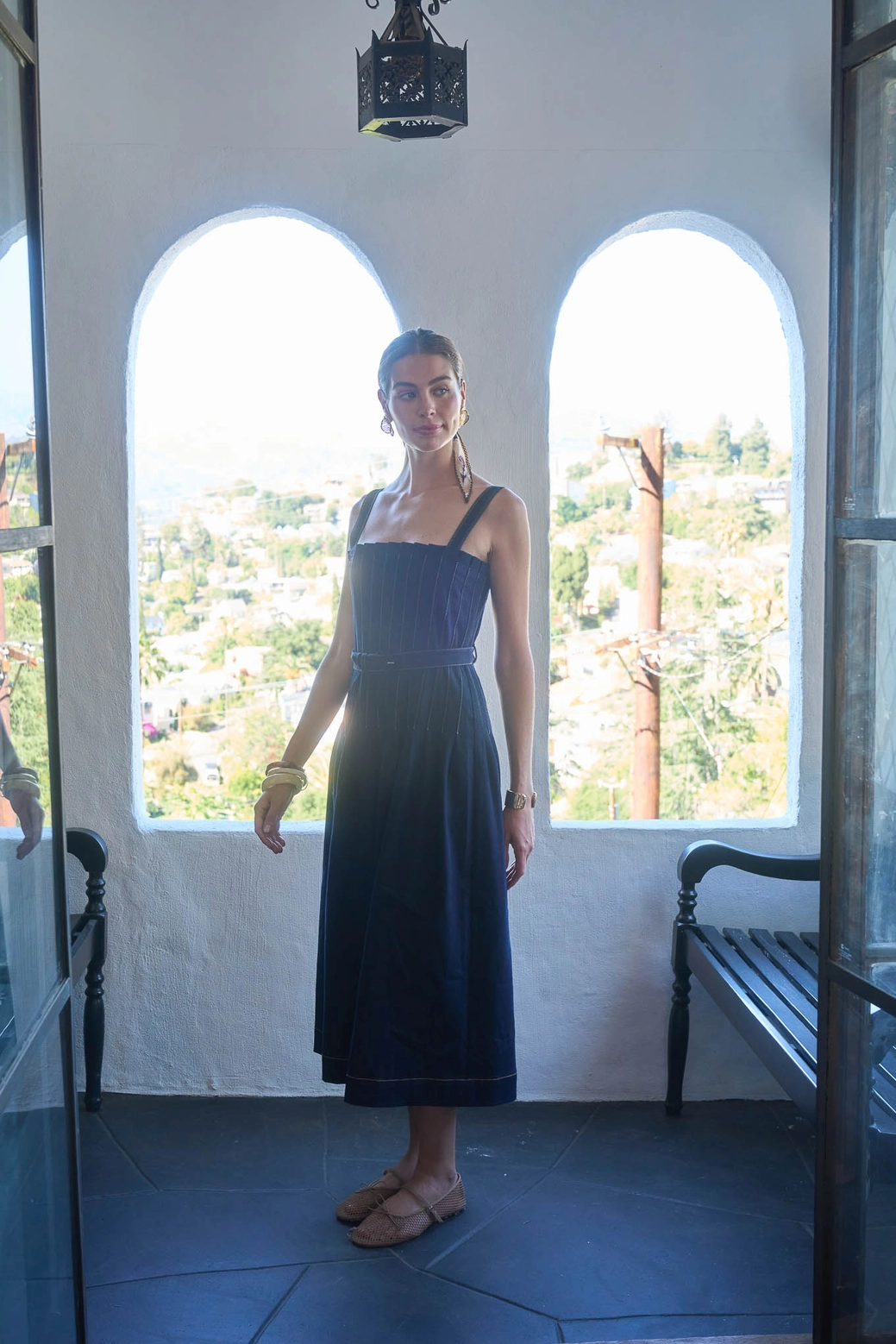 Spaghetti Strap Belted Denim Dress