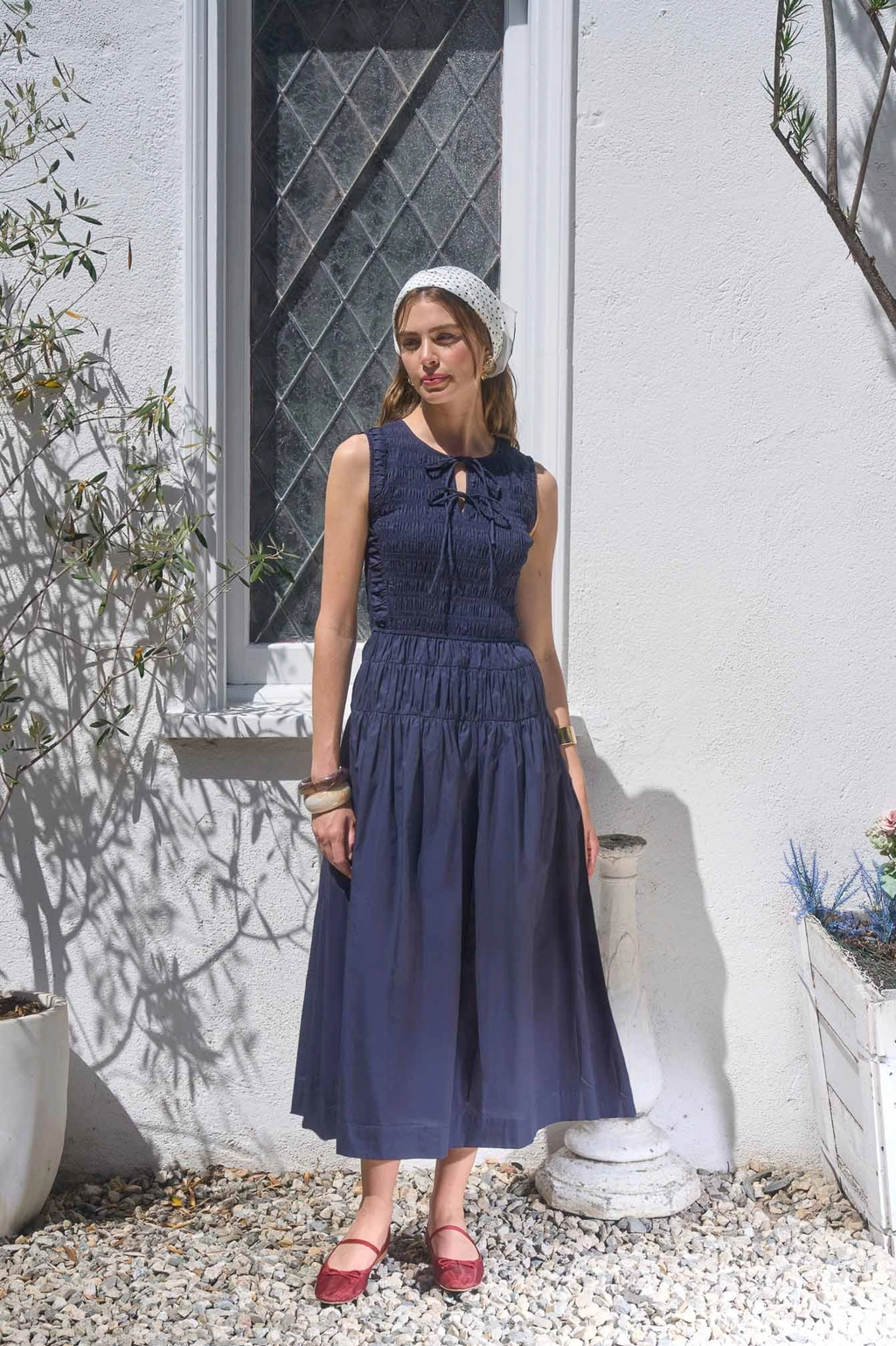 Smocked Shirred Midi Dress