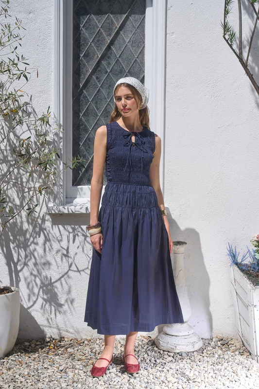 Smocked Shirred Midi Dress