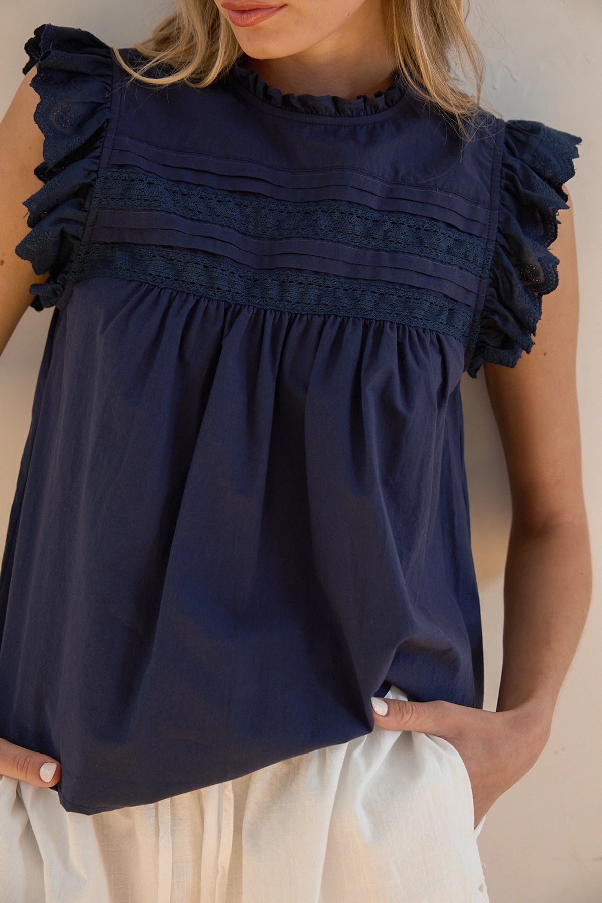 Cotton Lace Panel Blouse