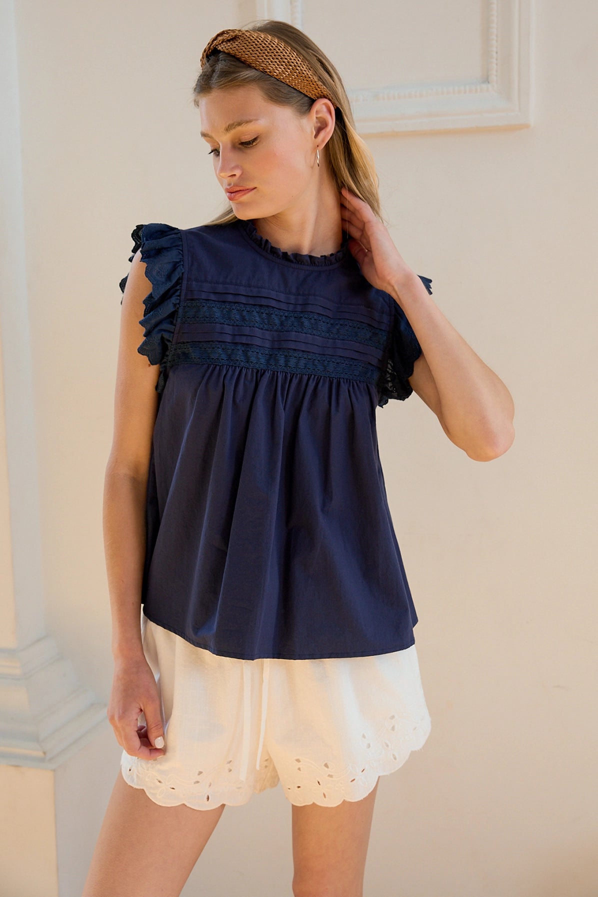 Cotton Lace Panel Blouse