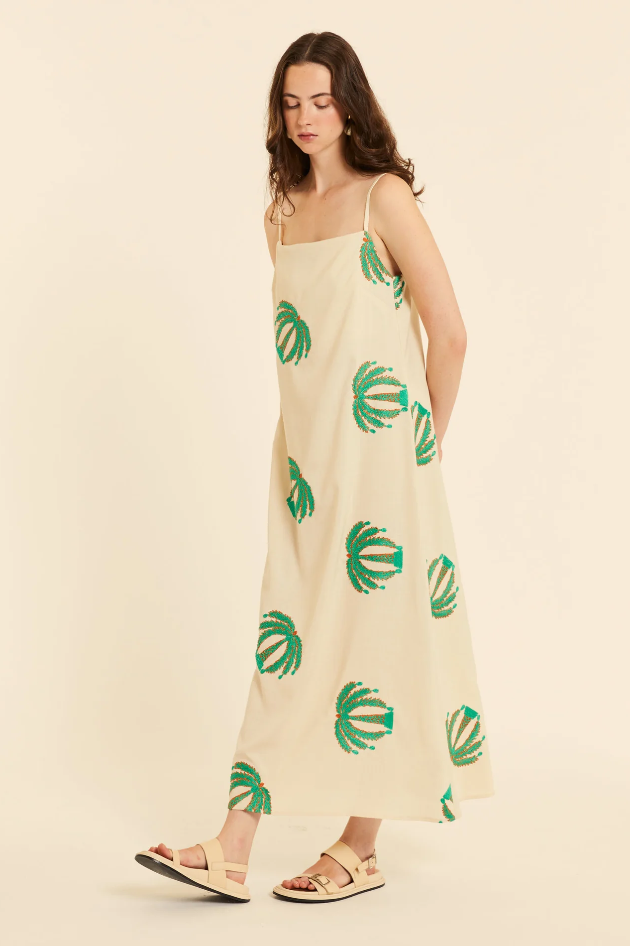 Palm Tree Embroidery Maxi Dress