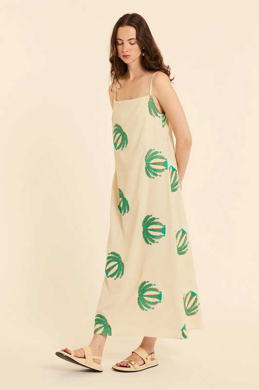 Palm Tree Embroidery Maxi Dress