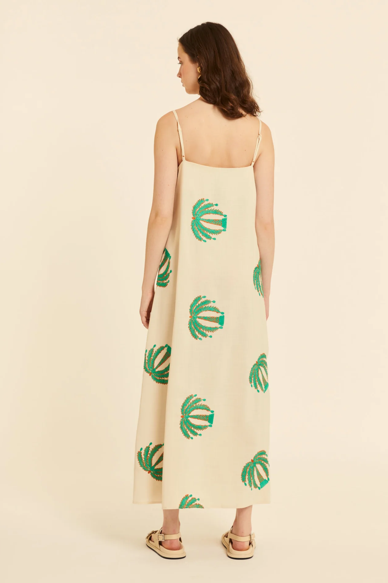 Palm Tree Embroidery Maxi Dress