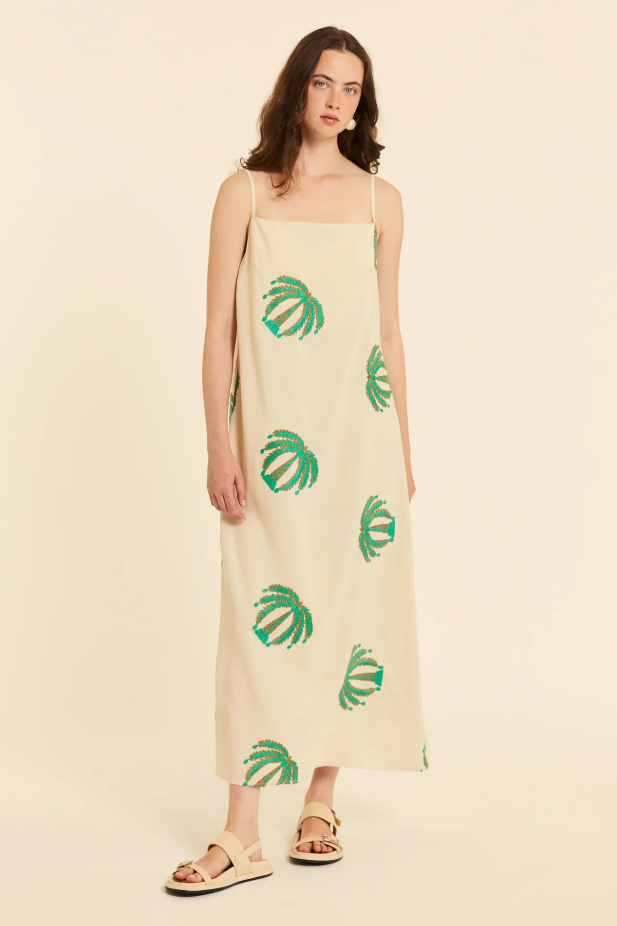 Palm Tree Embroidery Maxi Dress