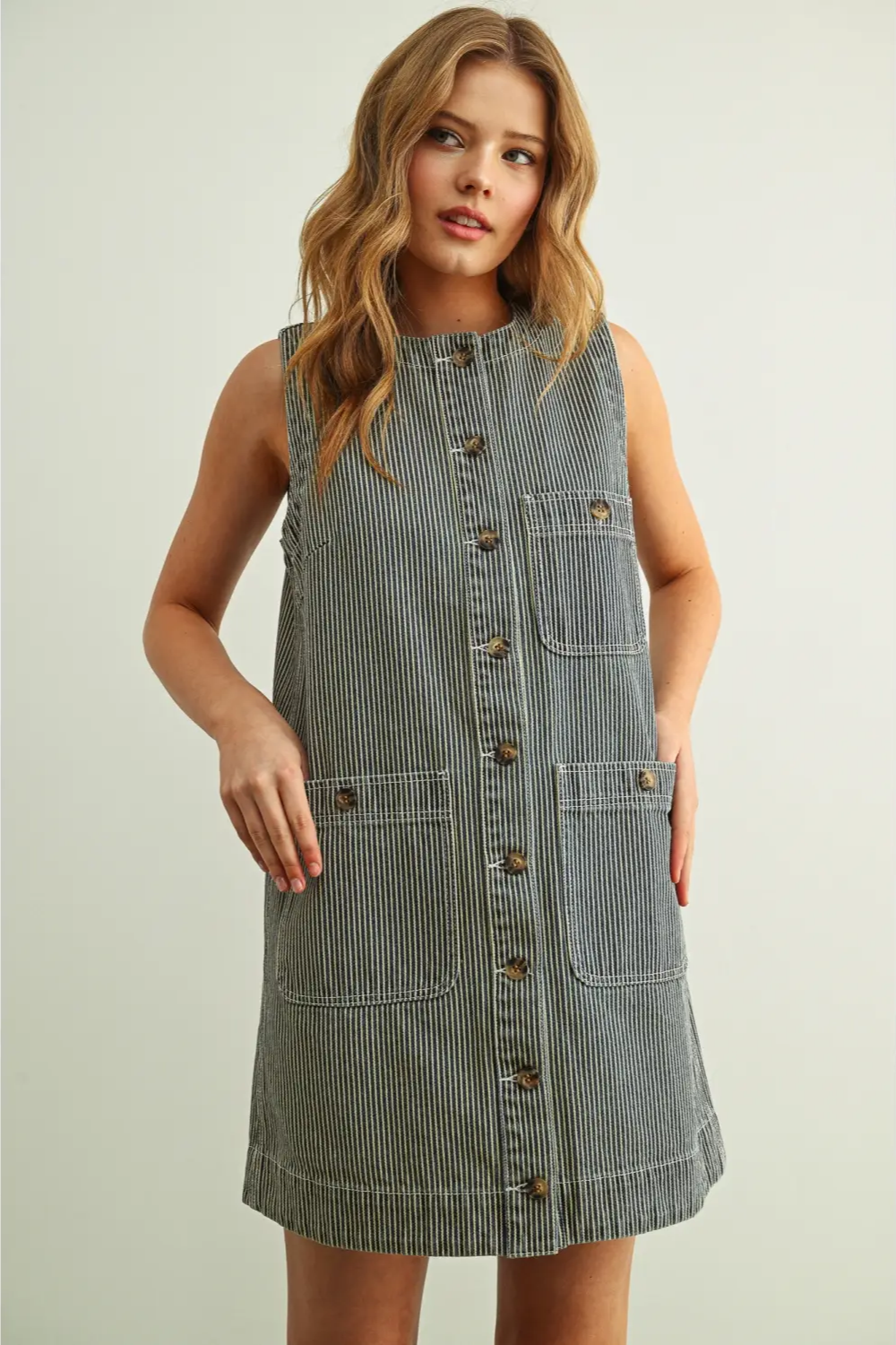 Striped Button Denim Dress