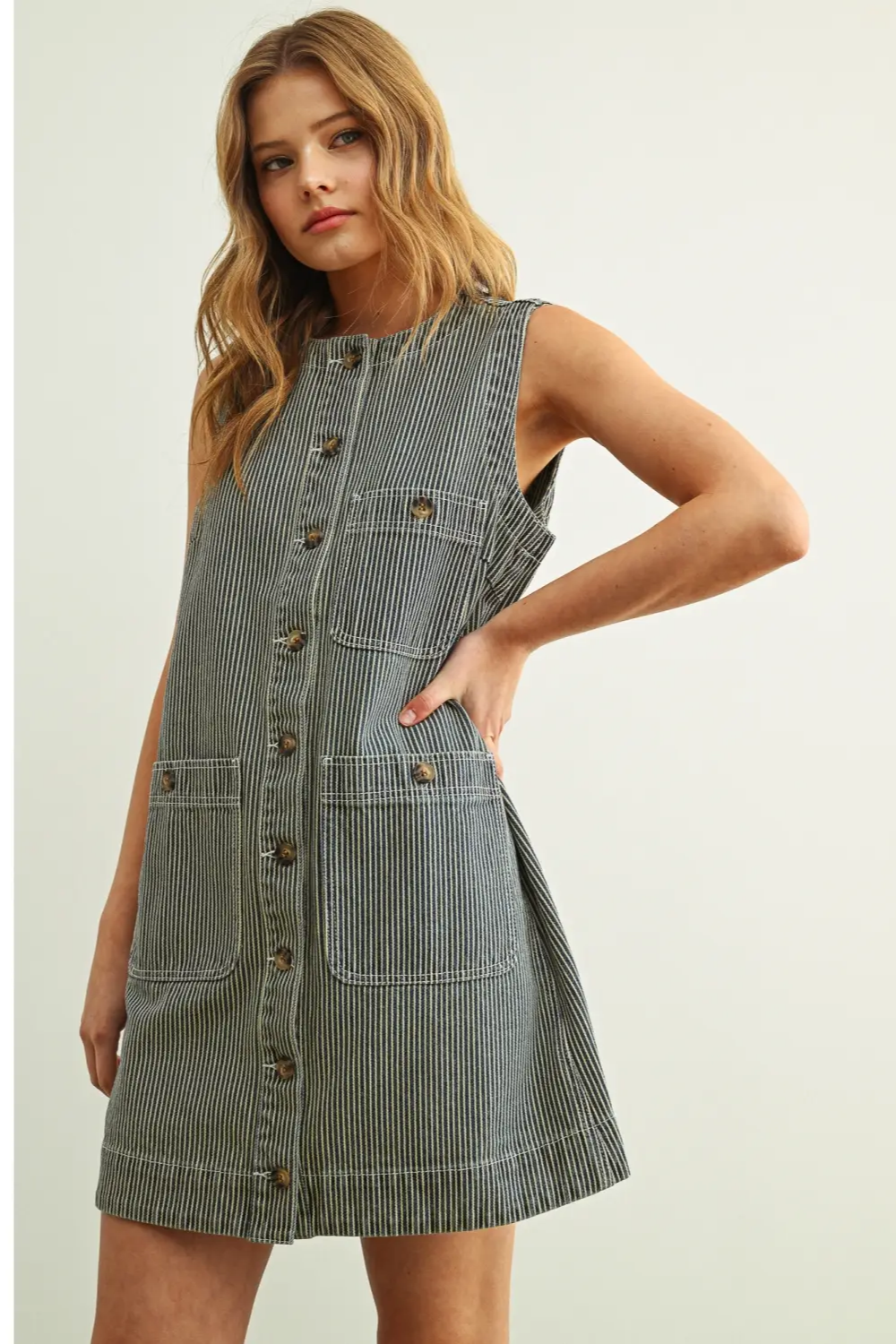 Striped Button Denim Dress